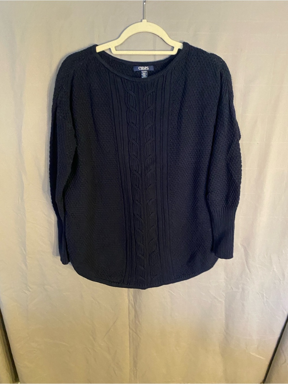 Chaps Navy Cable-Front Crewneck Sweater